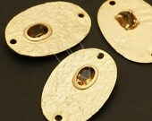 AC-345-MG / 2 Pcs - Gem Oval Connector (Champagne Gold), Matte Gold Plated over Brass / 19mm x 28mm