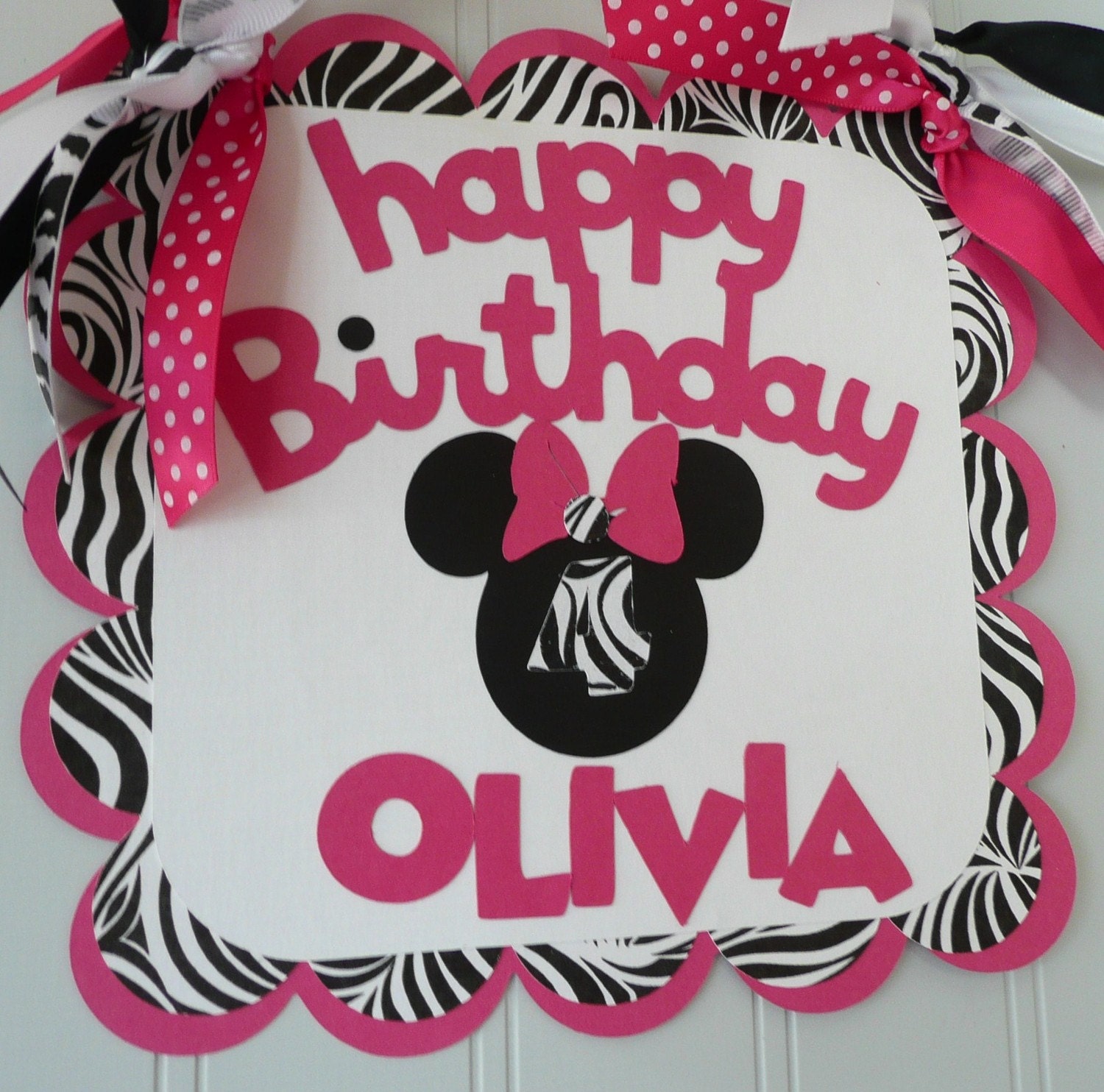 Minnie Mouse Door Sign - ZEBRA/ Pink/Black