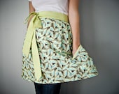 Womens Half Apron / funky feathers in turquoise and brown
