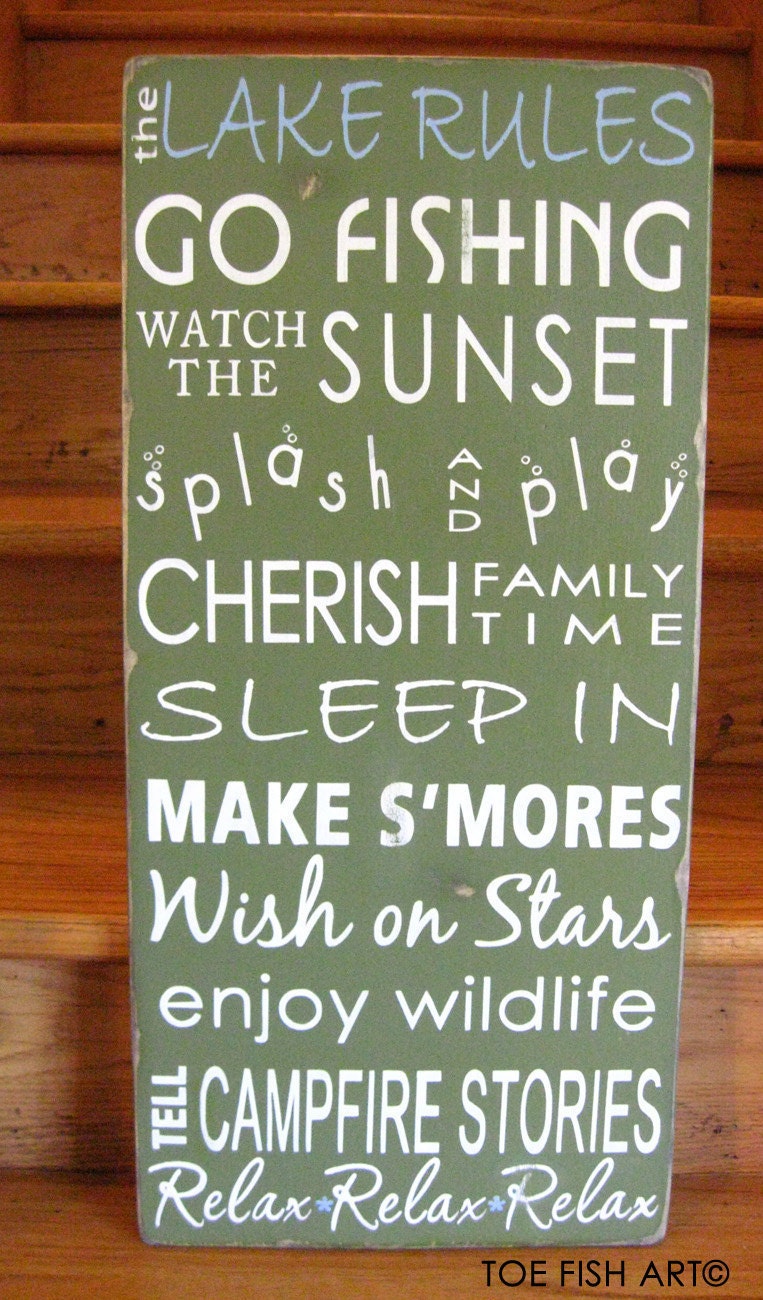 Lake House Rules -Vintage Style- Typography Sign