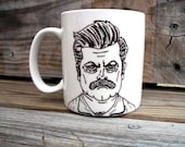 SALE Ron Swanson Manly Man Tribute Coffee Mug / Manly Parks and Recs Hand Painted Coffee MMMug