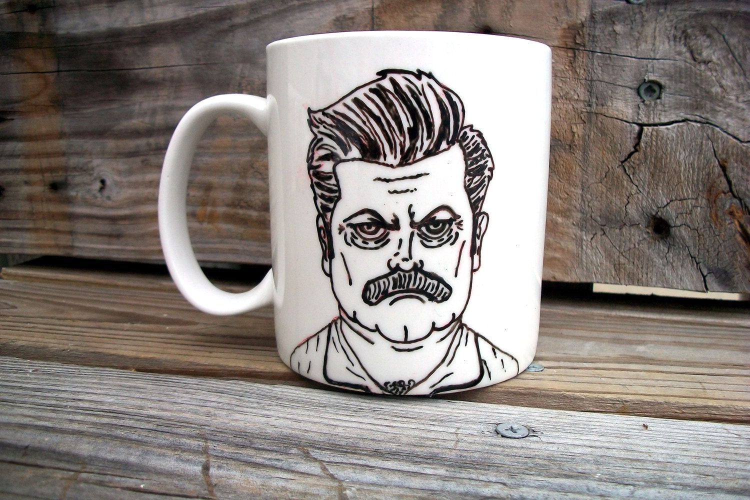 SALE Ron Swanson Manly Man Tribute Coffee Mug / Manly Parks and Recs Hand Painted Coffee MMMug