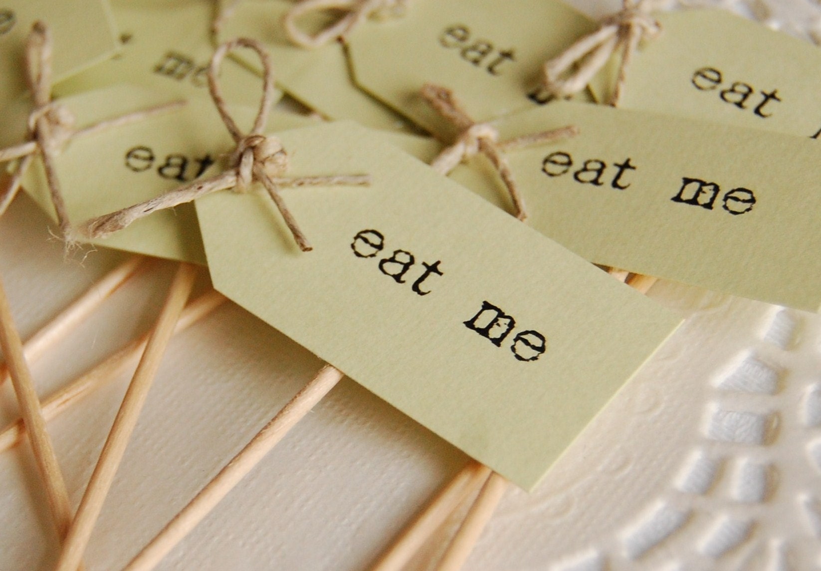 Eat Me Party Picks - pastel green and twine