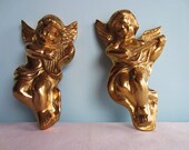 Vintage Brass Angel Pair - Cherubs - Wall Hangings