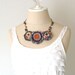 Colorful Fabric Flower Necklace, Teal Blue, Red, Violet Purple, Gold