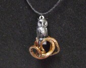 Owl on a Limb- wood vine and tin owl pendant