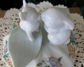 Whimsical Bunny and Chihuahua Blue and Yellow Wedding Cake Topper