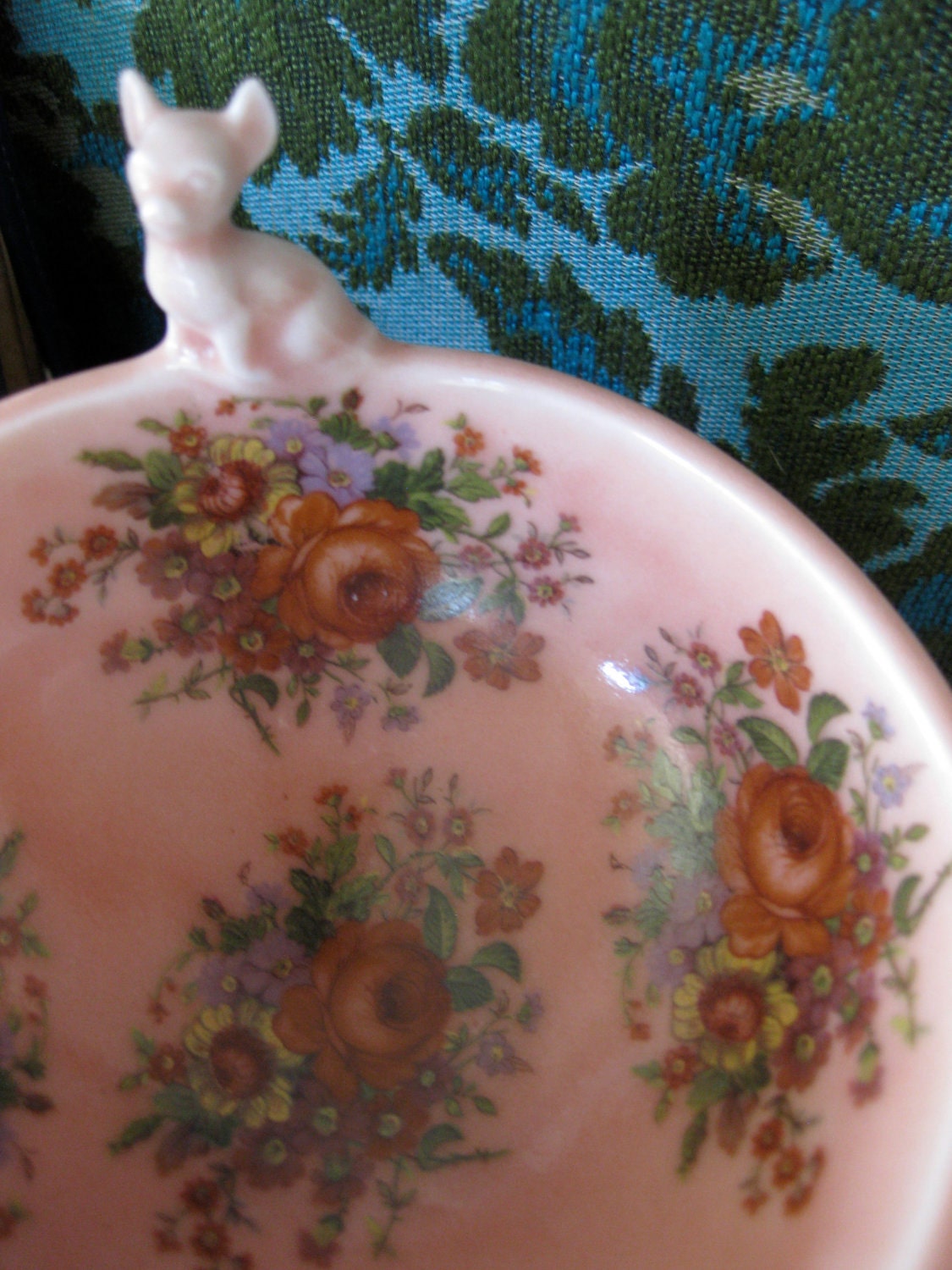 Vintage Inspired Pink Chihuahua Bowl with Floral Decals