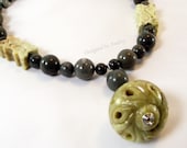 Necklace and Earring Set - Coffee Stone Jasper and Jade Necklace With Matching Earrings