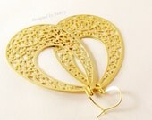 Modern Gold Filigree Drop Hoop Earrings