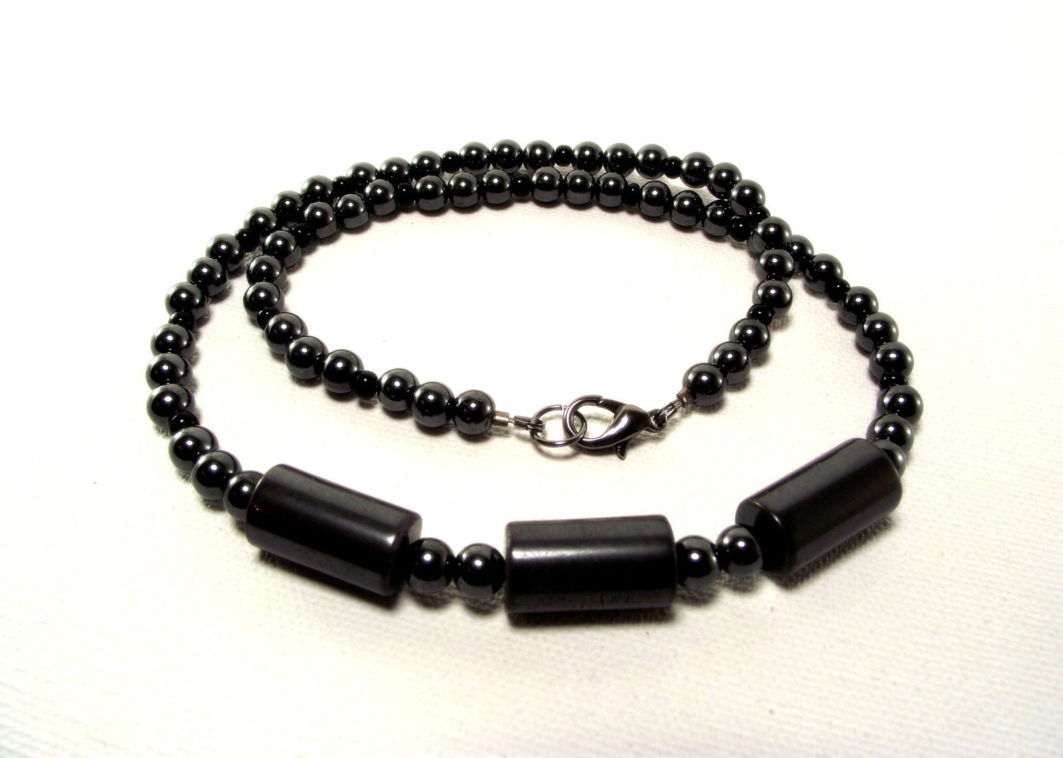 Mens Beaded Necklace in Luscious Hematite