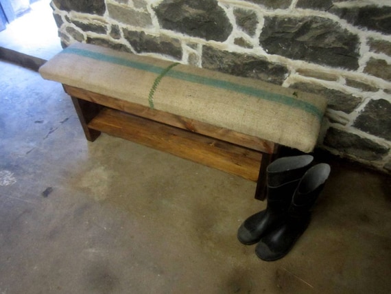 Reclaimed wood and recycled coffee sack bench