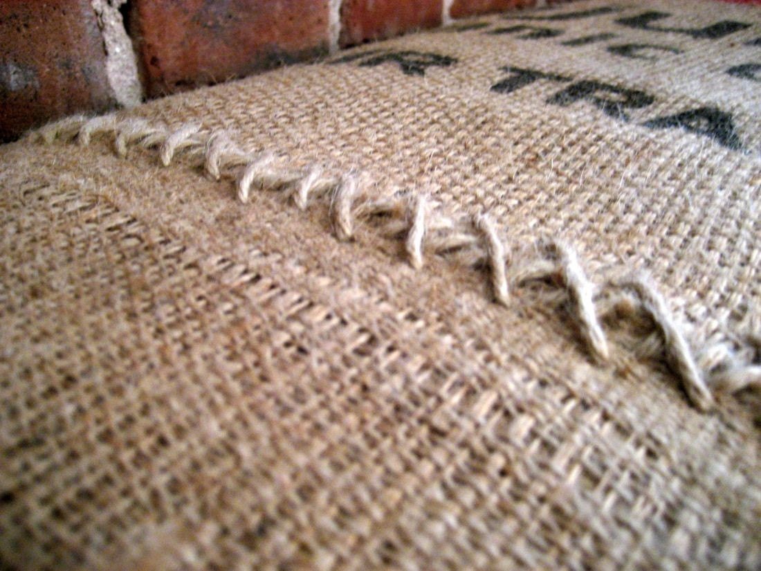 Reclaimed wood and recycled coffee sack bench