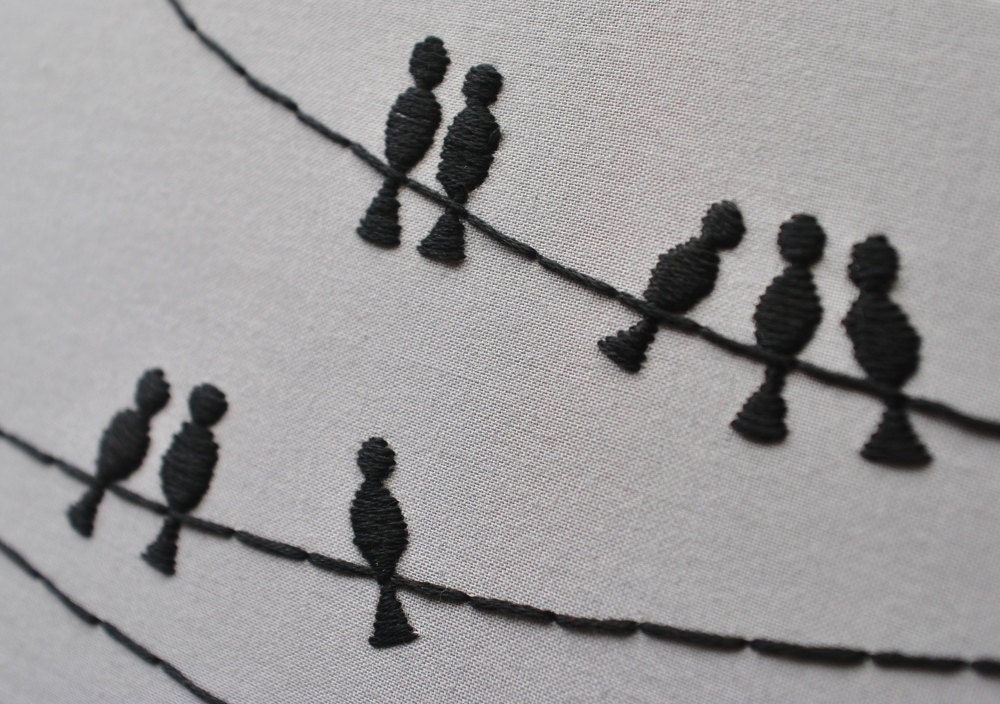 The Birds - Birds on a Wire Silhouette - Minimalist Industrial Embroidery Hoop Art - Fathers Day Gift