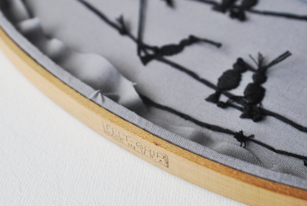 The Birds - Birds on a Wire Silhouette - Minimalist Industrial Embroidery Hoop Art - Fathers Day Gift