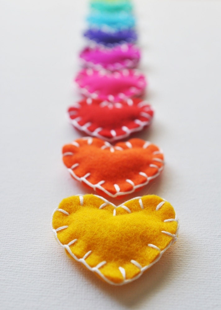 Bright Colors Springtime - CUSTOM Heart Magnets - Set of 10 Wool Felt Magnets - Choose Your Colors