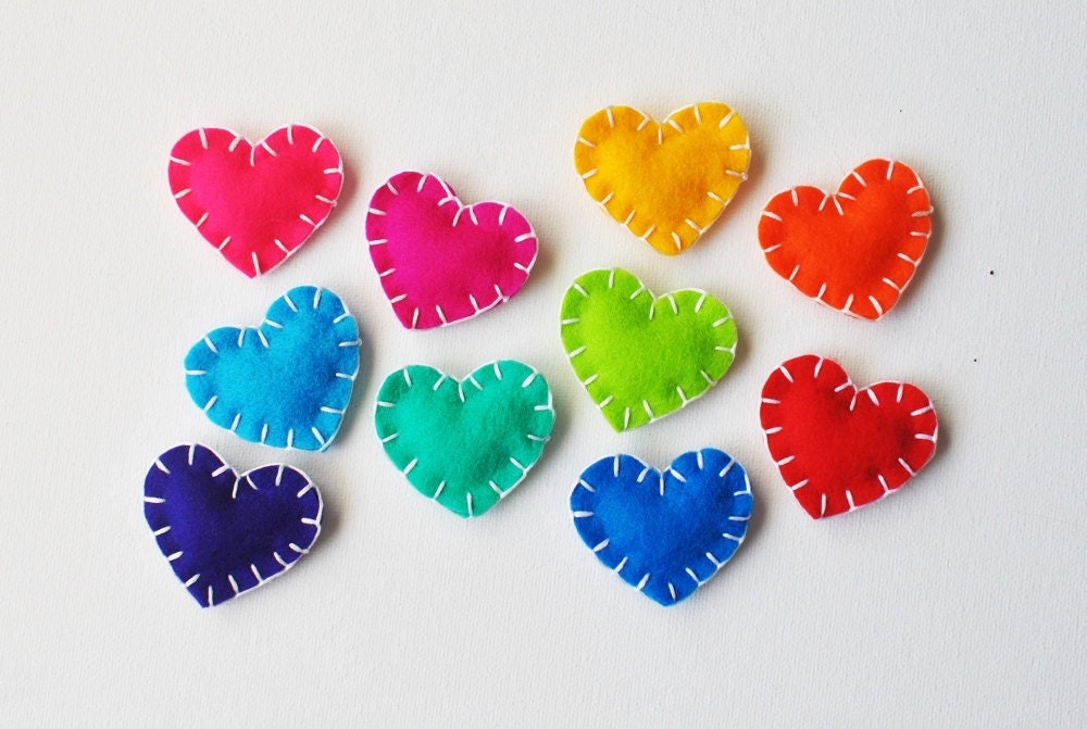 Bright Colors Springtime - CUSTOM Heart Magnets - Set of 10 Wool Felt Magnets - Choose Your Colors
