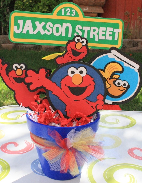 Sesame Street Elmo Character Party Bucket/ Centerpiece With Personalized Sesame Street Sign