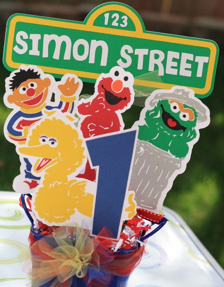 Sesame Street Elmo Character Party Bucket/ Centerpiece With Personalized Sesame Street Sign