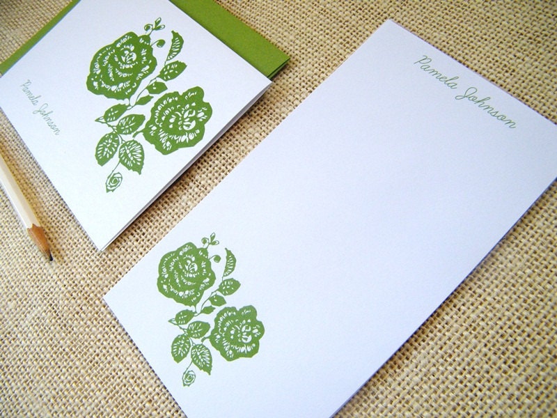 Garden Roses Stationery and Notepad Personalized Custom Set - Gift for Sister Friend Mother Coworker Teacher