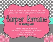 Modern Polka Dot First Birthday Party Invitation - Digital File