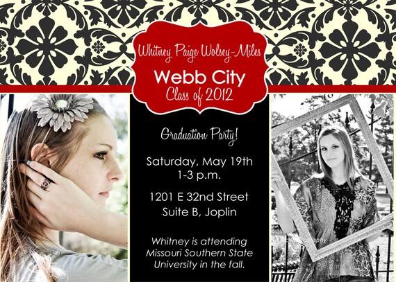 Graduation Party Invitation - Classic Damask - Digital File Il_570xn