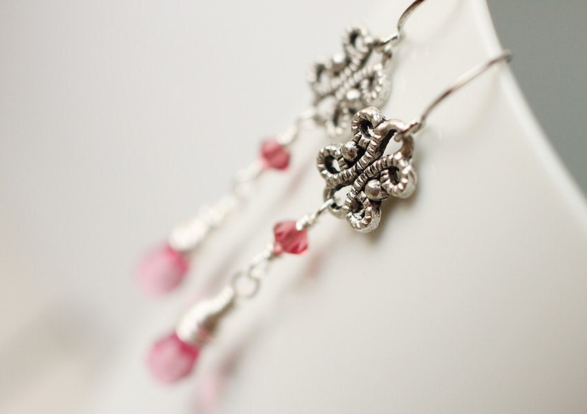 Pink Crystal Dangle Earrings - Sweet Kiss