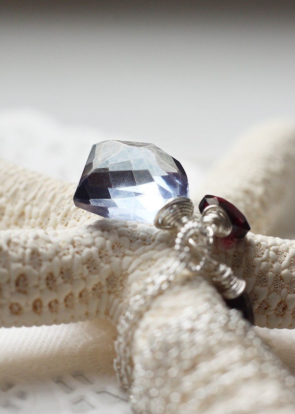 Diamond Shaped Purple Blue Quartz Sterling Silver Necklace - Fate's Pendulum, Gemstone Wire Wrapped
