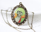 Puss in Boots Vintage Cat Art Pendant Necklace