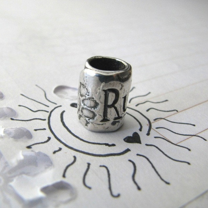 PMC Artisan Jewelry, Handmade Fine Silver Bead with Pawprints and Custom Enraving