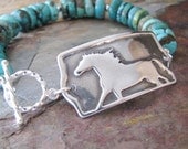 Horse Artisan Jewelry, PMC Fine Silver Horse Link with Sterling and Turquoise Bracelet, Flight Without Wings