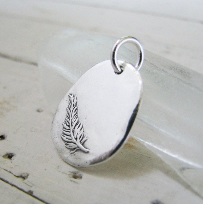 PMC Artisan Jewelry, Personalized Fine Silver Feather Pendant, Original Design