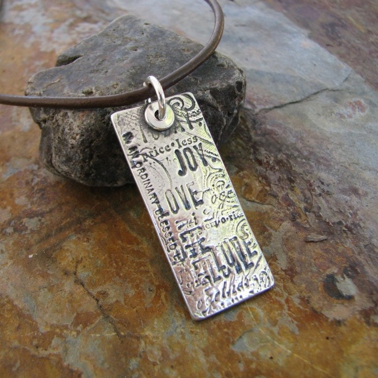 Personalized PMC Fine Silver Jewelry, Rustic Style Pendant, Hand Stamped and Engraved