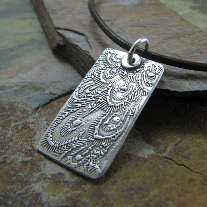 Fabulous Feathers, Personalized PMC Jewelry, Artisan Handmade Pendant, Stamped and Engraved by Hand