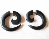 Black wooden spiral fake gauge earrings