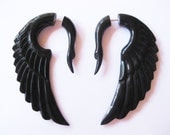 Stunning black wooden swan fake gauge earrings