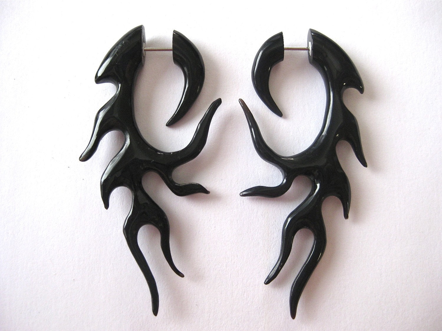 Black horn fake gauge earrings