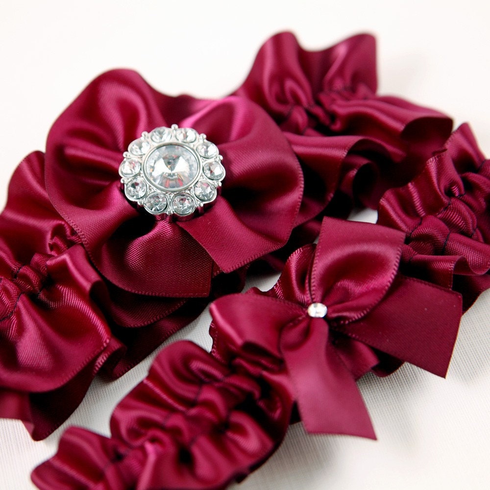 Wedding Garter, Bridal Garter, Boudoir Garter, Prom Garter - Sangria Royal Garter SET - SM/MED