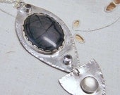 Necklace-Pendant- Sterling Silver, Picasso Marble, Topaz, Moonstone