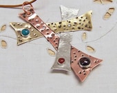 Necklace/Pendant- TriMetal Abstract Form with Gemstone Cabochons