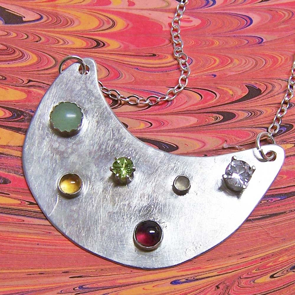 Sterling Silver Pendant Encrusted with Gemstones