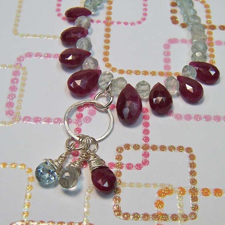 Prasiolite and Ruby Choker with Ruby, Prasiolite, and Topaz Briolettes