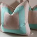 Natural cotton - 18 - 20 - 22 inch - Decorative Pillow - fabric with aqua ribbon embellishment - Made to Order
