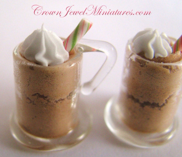 TWO Chocolate Parfaits In Sweet Shoppe Style Glass Mugs by Crown Jewel Miniatures