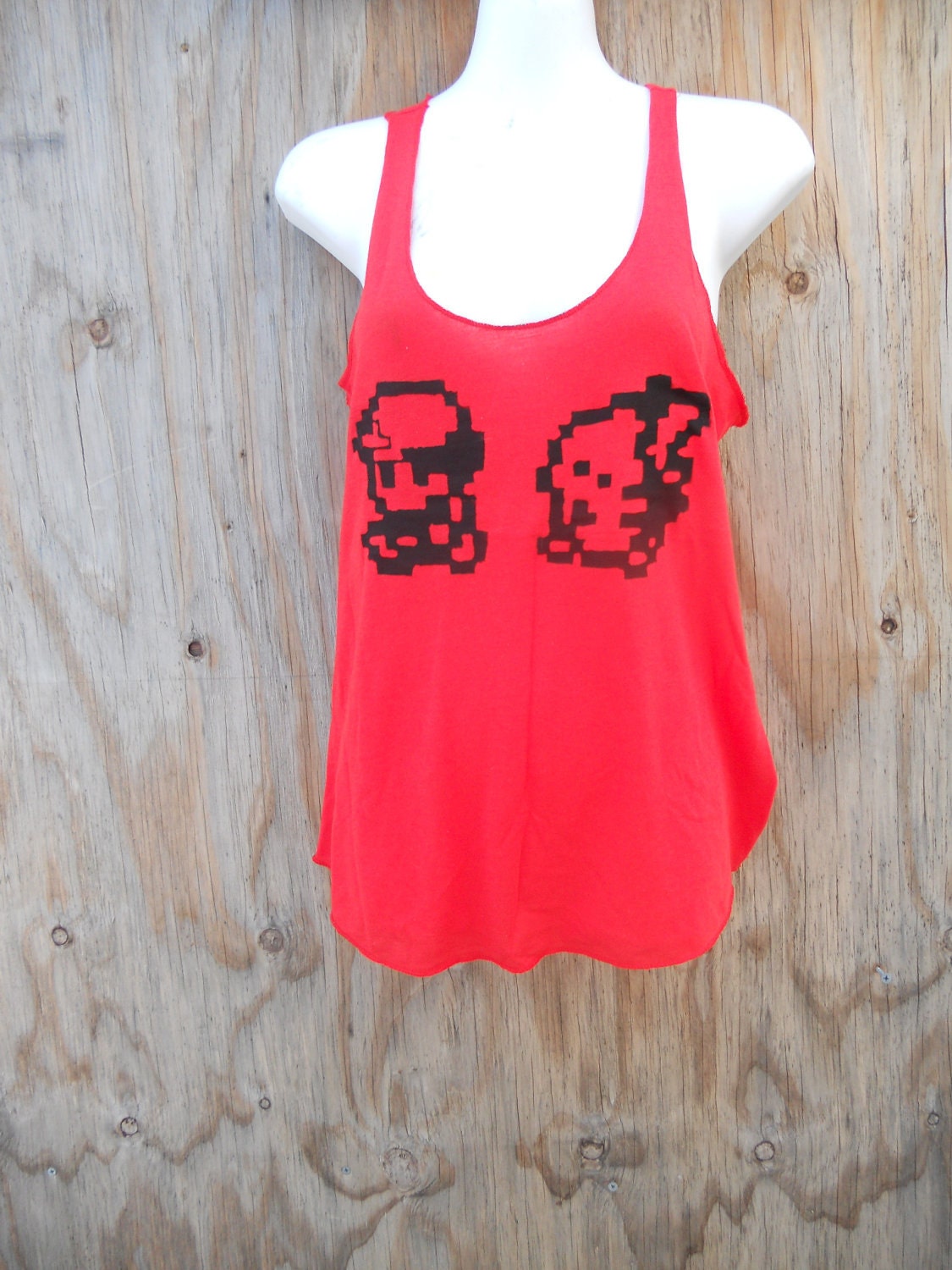 Red Pokemon Ash and PIKACHU 8-bit walking Racerback tank top