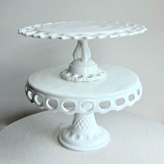 Westmoreland Milk Glass Wedding Cake Stand with Lacy Edge Doric Pattern