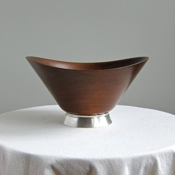 Mid Century Gorham Sterling Silver and Walnut Salad Bowl