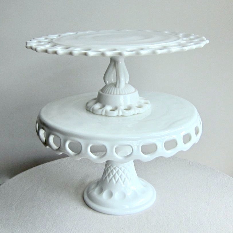Westmoreland Milk Glass Wedding Cake Stand with Lacy Edge Doric Pattern