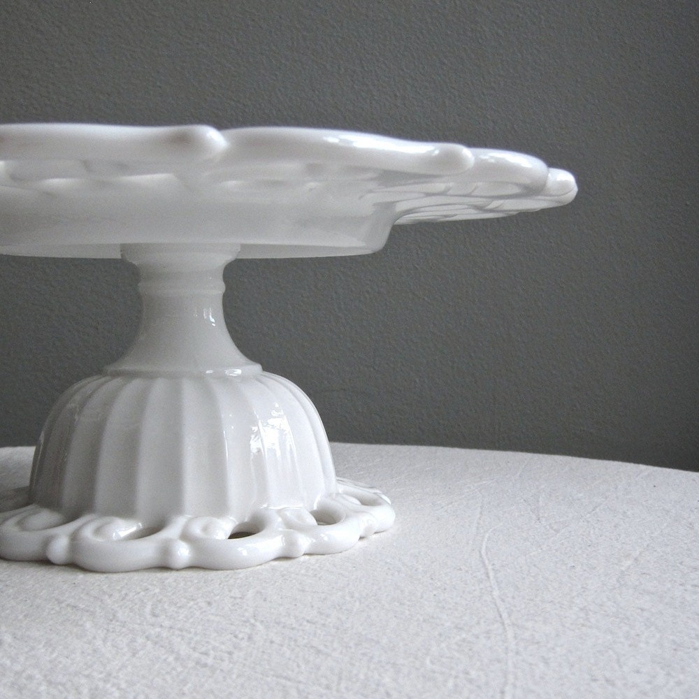 Milk Glass Cake Stand by Fostoria in the Monroe Pattern