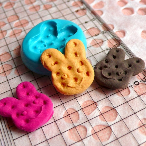 Kawaii Mold Biscuit Mold Bunny Rabbit Cookie 19mm Silicone Flexible Mold Miniature Sweets Cell Phone Deco Jewelry Wax Fimo Polymer Clay Mold